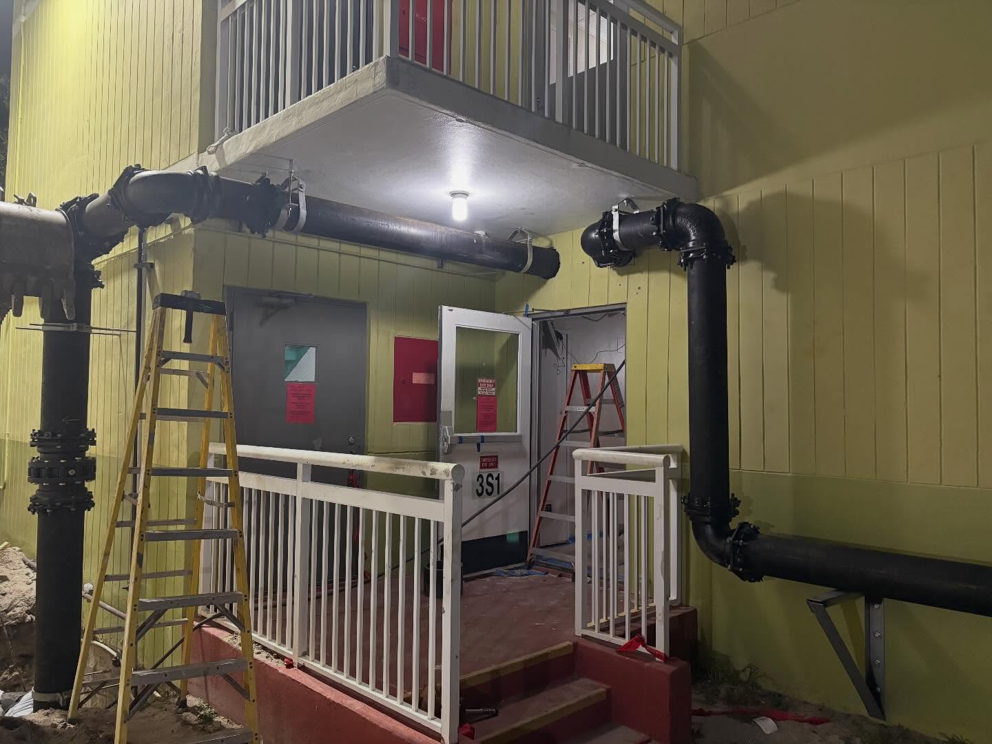 Commercial riser replacement at night