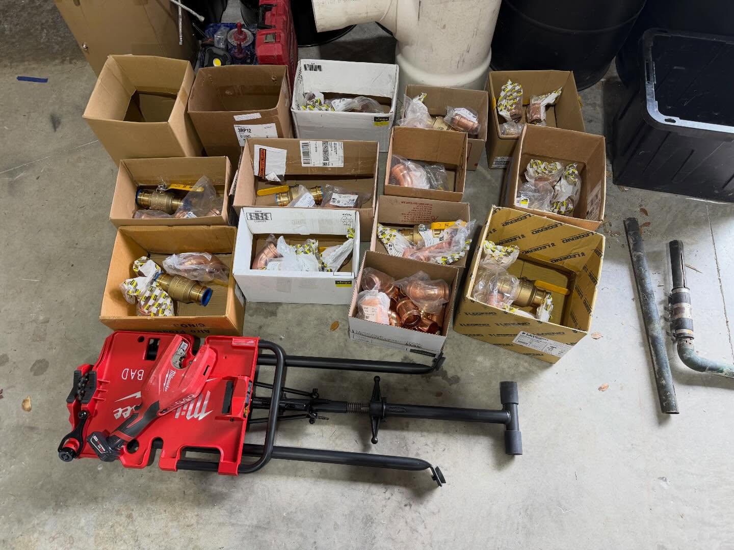 BAD branded tools and copper valves staged